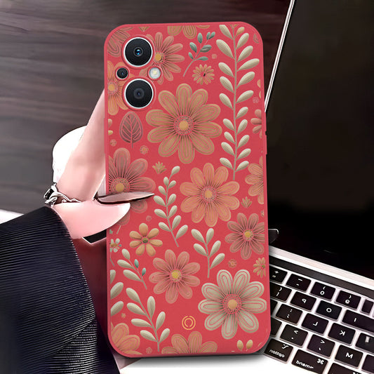 Oppo Reno 7 Lite Cover - Red - D4 - ONation Floral Series - HQ Liquid Silicone Soft Case