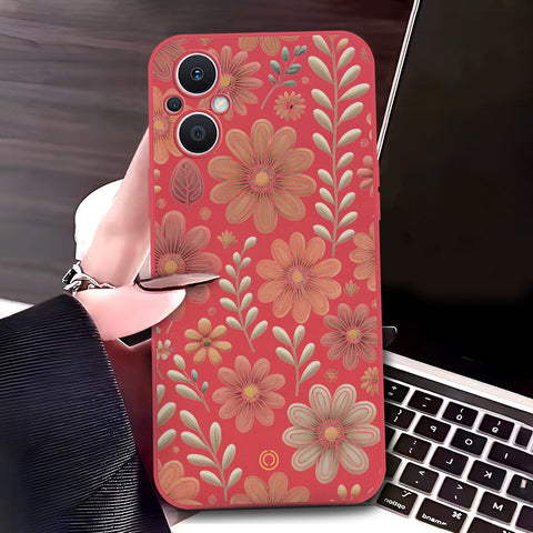 Oppo Reno 7 Lite Cover - Red - D4 - ONation Floral Series - HQ Liquid Silicone Soft Case