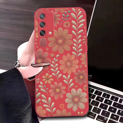Oppo Reno 6 Lite Cover - Red - D4 - ONation Floral Series - HQ Liquid Silicone Soft Case