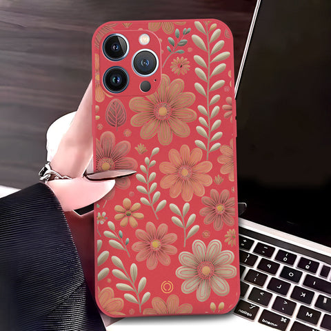 iPhone 13 Pro Cover - Red - D4 - ONation Floral Series - HQ Liquid Silicone Soft Case