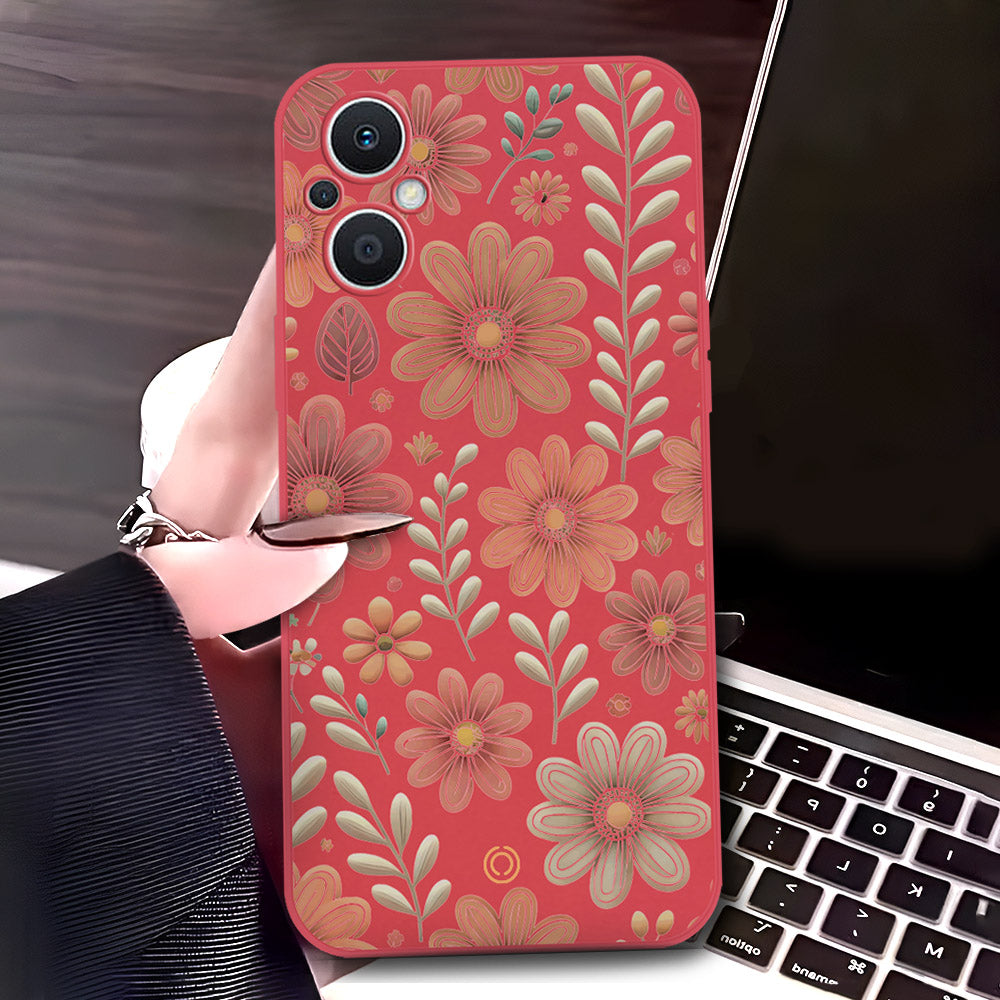 Oppo F21 Pro 5G Cover - Red - D4 - ONation Floral Series - HQ Liquid Silicone Soft Case