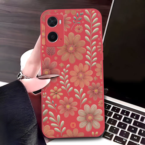 Oppo A76 Cover - Red - D4 - ONation Floral Series - HQ Liquid Silicone Soft Case