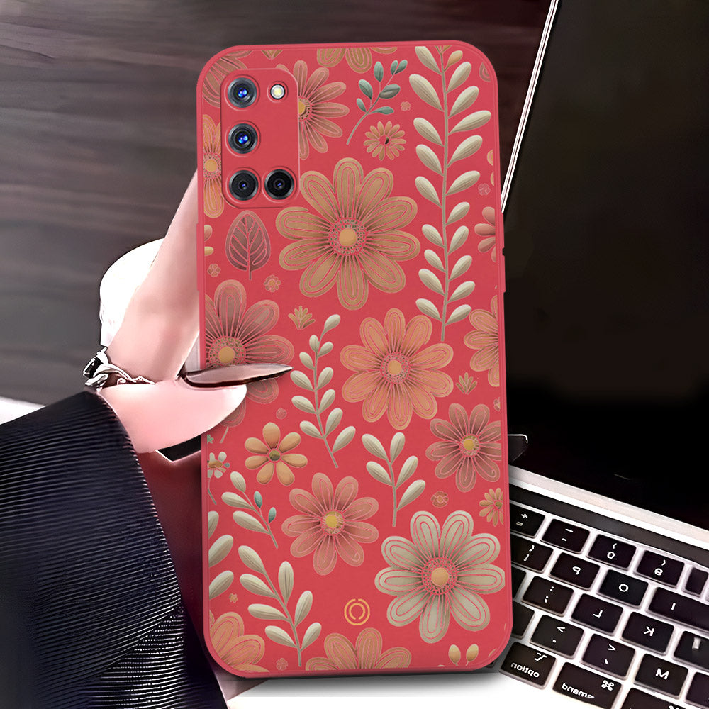 Oppo A72 Cover - Red - D4 - ONation Floral Series - HQ Liquid Silicone Soft Case