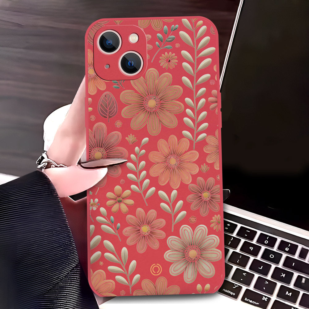 iPhone 13 Mini Cover - Red - D4 - ONation Floral Series - HQ Liquid Silicone Soft Case