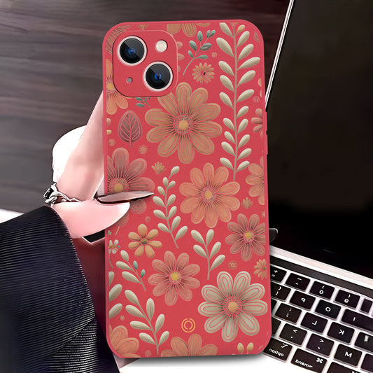 iPhone 13 Mini Cover - Red - D4 - ONation Floral Series - HQ Liquid Silicone Soft Case