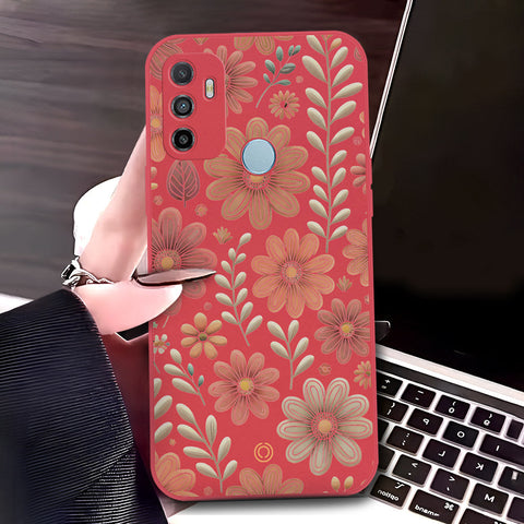 Oppo A53 Cover - Red - D4 - ONation Floral Series - HQ Liquid Silicone Soft Case