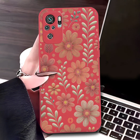 Xiaomi Redmi Note 10S Cover - Red - D4 - ONation Floral Series - HQ Liquid Silicone Soft Case