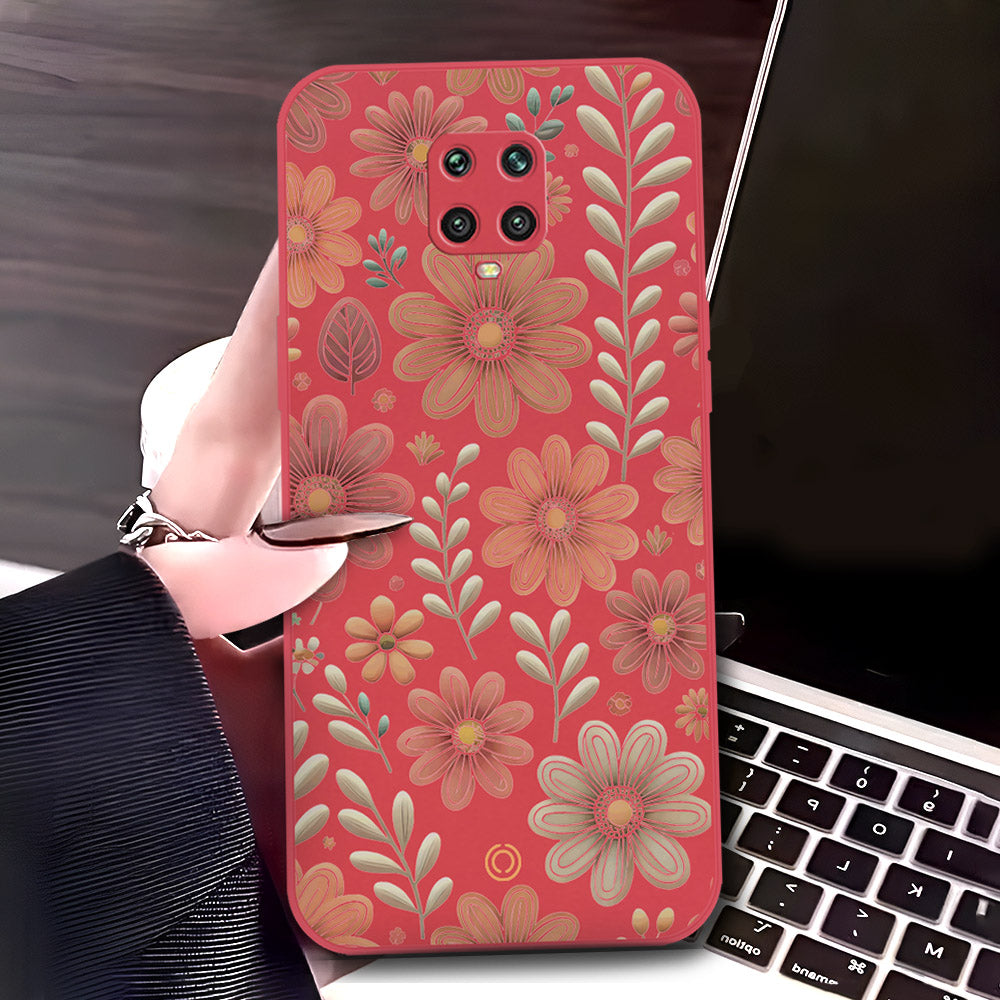 Xiaomi Redmi Note 9S Cover - Red - D4 - ONation Floral Series - HQ Liquid Silicone Soft Case