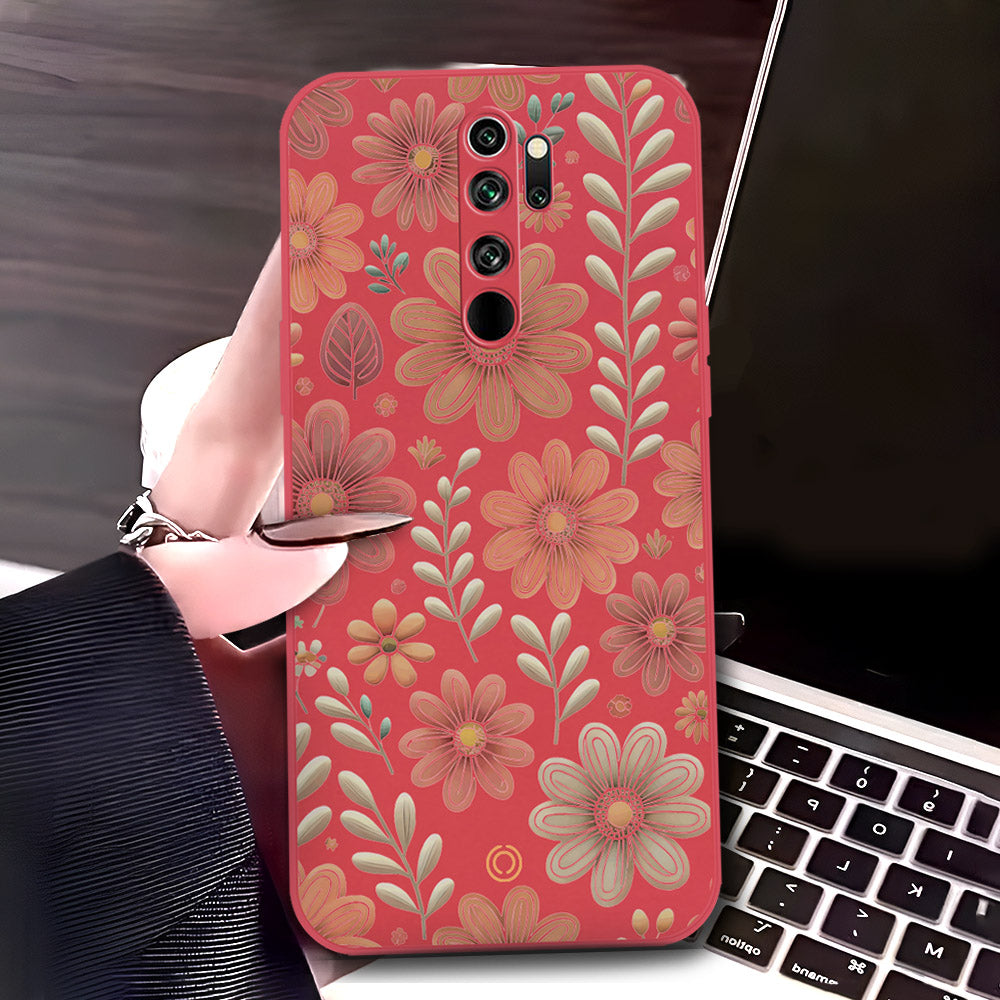 Xiaomi Redmi Note 8 Pro Cover - Red - D4 - ONation Floral Series - HQ Liquid Silicone Soft Case