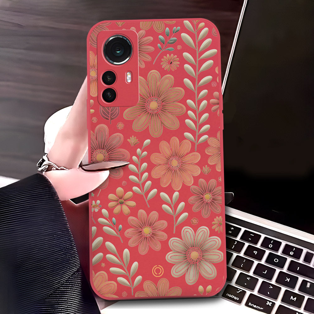 Xiaomi 12S Cover - Red - D4 - ONation Floral Series - HQ Liquid Silicone Soft Case
