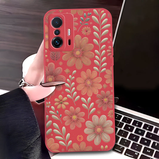 Xiaomi 11T Cover - Red - D4 - ONation Floral Series - HQ Liquid Silicone Soft Case