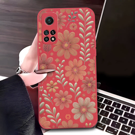 Xiaomi Mi 10T Pro Cover - Red - D4 - ONation Floral Series - HQ Liquid Silicone Soft Case