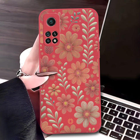 Xiaomi Mi 10T Cover - Red - D4 - ONation Floral Series - HQ Liquid Silicone Soft Case