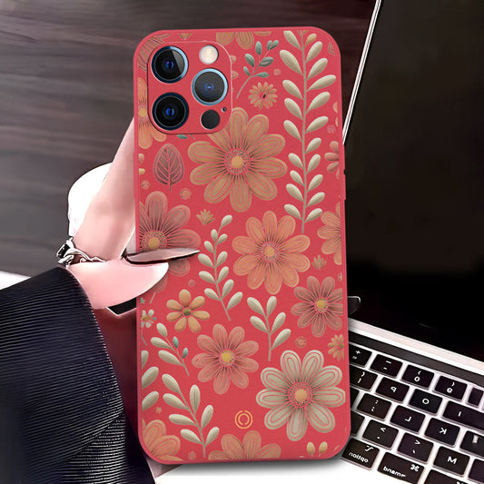 iPhone 12 Pro Cover - Red - D4 - ONation Floral Series - HQ Liquid Silicone Soft Case