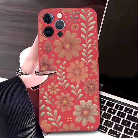 iPhone 12 Pro Cover - Red - D4 - ONation Floral Series - HQ Liquid Silicone Soft Case