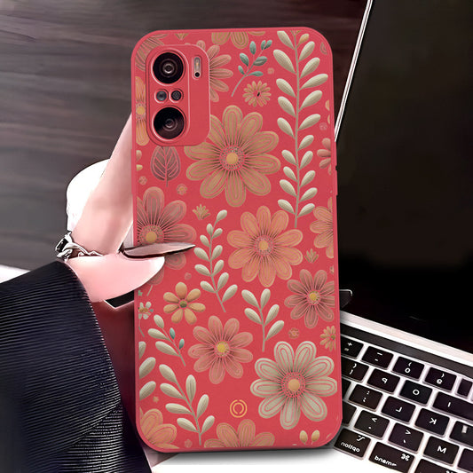 Xiaomi Redmi K40 Cover - Red - D4 - ONation Floral Series - HQ Liquid Silicone Soft Case