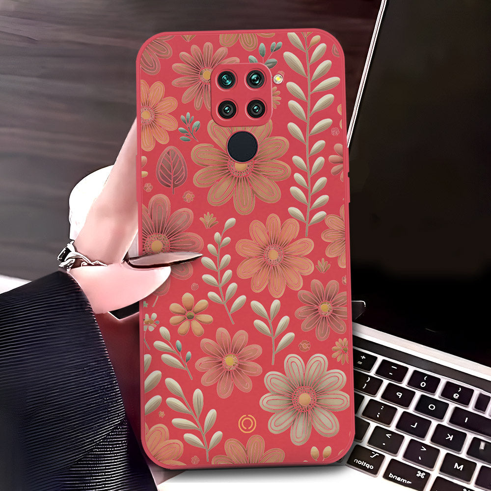 Xiaomi Redmi 10X 4G Cover - Red - D4 - ONation Floral Series - HQ Liquid Silicone Soft Case