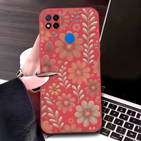 Xiaomi Redmi 10A Cover - Red - D4 - ONation Floral Series - HQ Liquid Silicone Soft Case