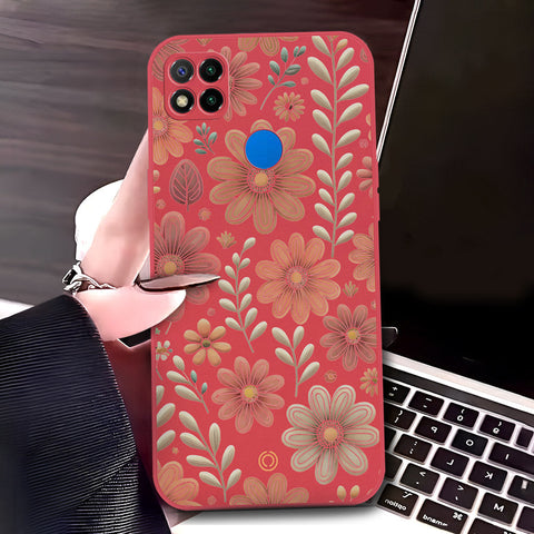 Xiaomi Redmi 9C Cover - Red - D4 - ONation Floral Series - HQ Liquid Silicone Soft Case