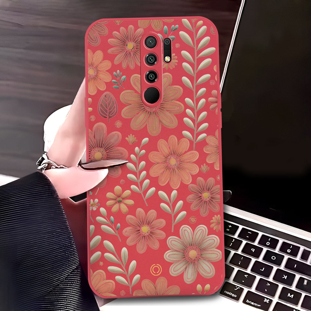 Xiaomi Redmi 9 Prime Cover - Red - D4 - ONation Floral Series - HQ Liquid Silicone Soft Case