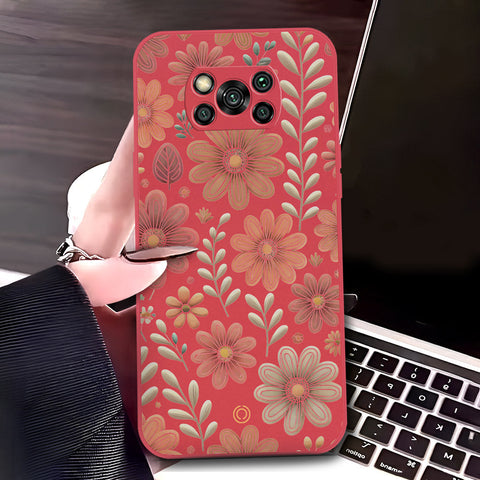 Xiaomi Poco X3 Cover - Red - D4 - ONation Floral Series - HQ Liquid Silicone Soft Case