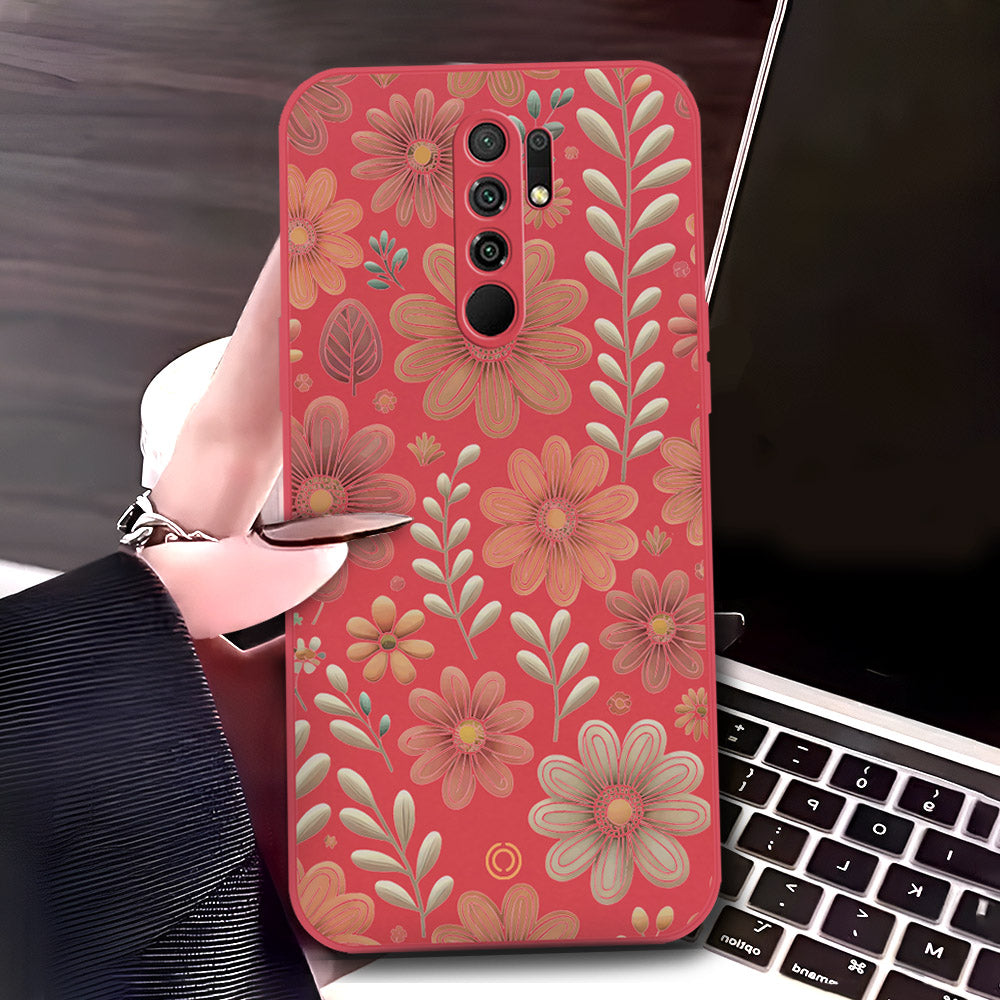 Xiaomi Poco M2 Cover - Red - D4 - ONation Floral Series - HQ Liquid Silicone Soft Case