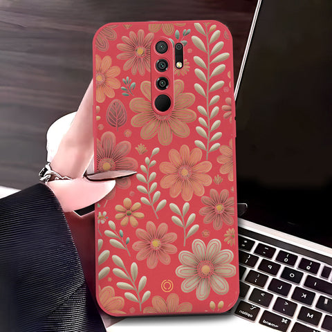 Xiaomi Poco M2 Cover - Red - D4 - ONation Floral Series - HQ Liquid Silicone Soft Case