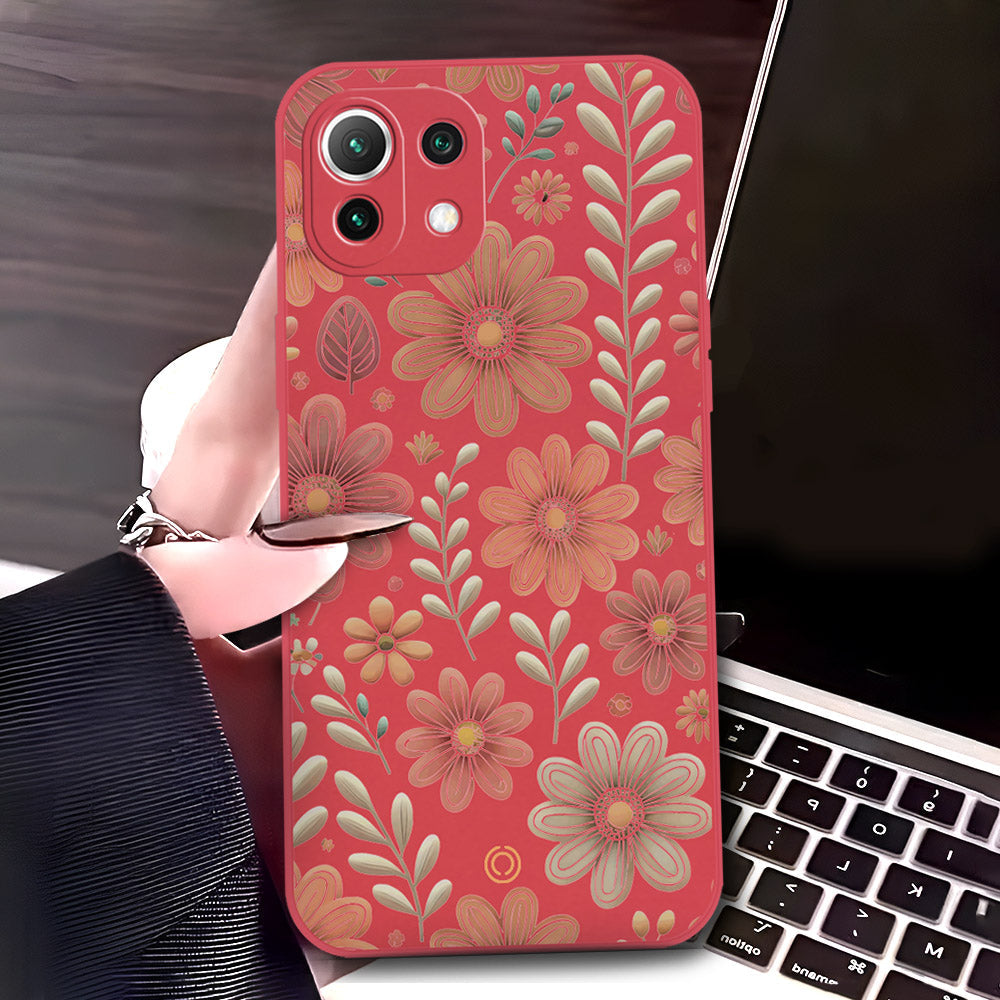 Xiaomi Mi 11 Lite Cover - Red - D4 - ONation Floral Series - HQ Liquid Silicone Soft Case