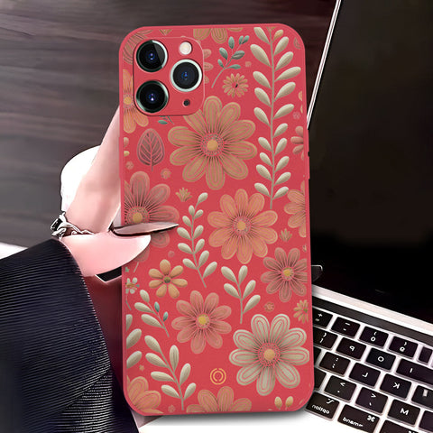 iPhone 11 Pro Max Cover - Red - D4 - ONation Floral Series - HQ Liquid Silicone Soft Case
