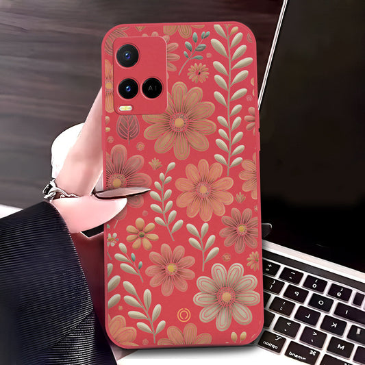 Vivo Y33s Cover - Red - D4 - ONation Floral Series - HQ Liquid Silicone Soft Case