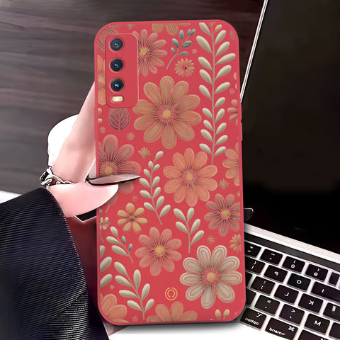 Vivo Y20 Cover - Red - D4 - ONation Floral Series - HQ Liquid Silicone Soft Case
