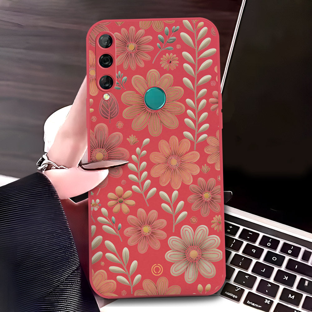 Huawei Y9 Prime 2019 Cover - Red - D4 - ONation Floral Series - HQ Liquid Silicone Soft Case
