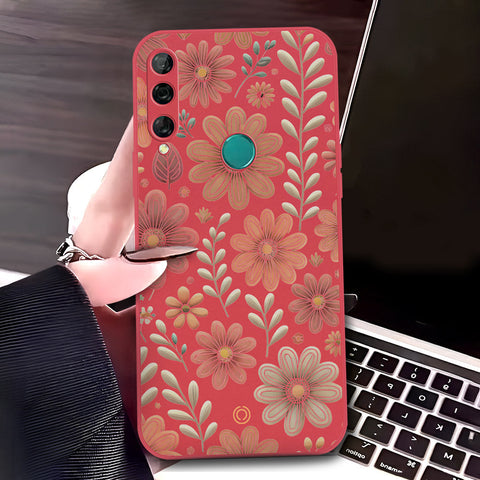 Huawei Y9 Prime 2019 Cover - Red - D4 - ONation Floral Series - HQ Liquid Silicone Soft Case