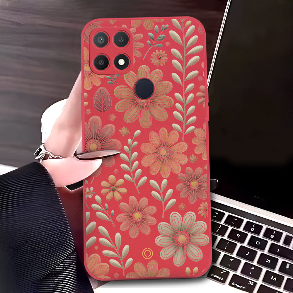 Vivo V29e Cover - Red - D4 - ONation Floral Series - HQ Liquid Silicone Soft Case