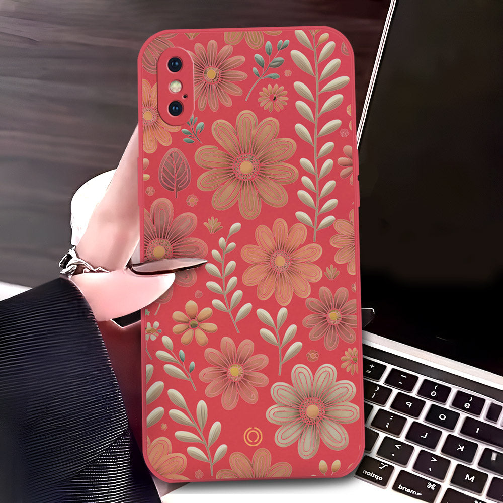 iPhone XS Max Cover - Red - D4 - ONation Floral Series - HQ Liquid Silicone Soft Case