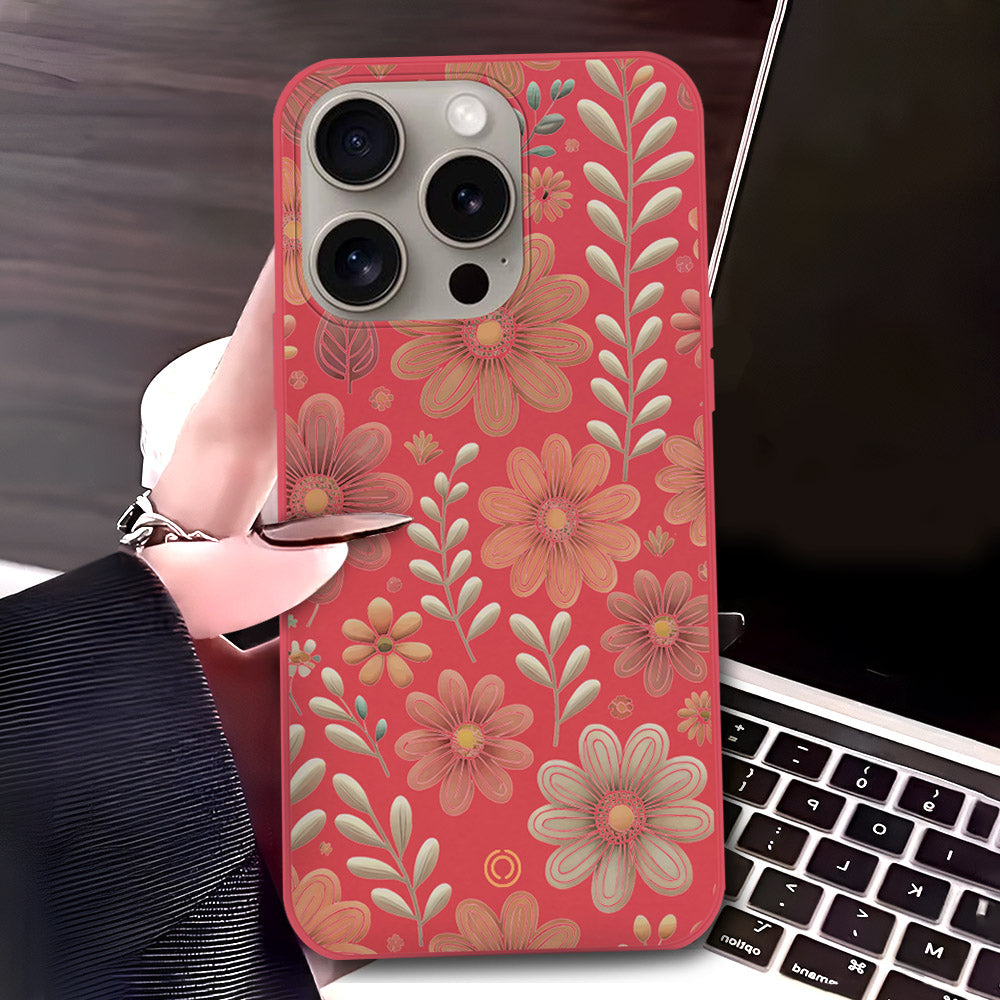 iPhone 15 Pro Max Cover - Red - D4 - ONation Floral Series - HQ Liquid Silicone Soft Case