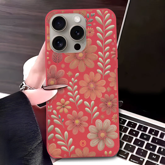 iPhone 15 Pro Max Cover - Red - D4 - ONation Floral Series - HQ Liquid Silicone Soft Case