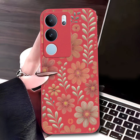 Vivo S17 Cover - Red - D4 - ONation Floral Series - HQ Liquid Silicone Soft Case