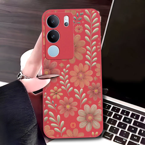 Vivo S17 Pro Cover - Red - D4 - ONation Floral Series - HQ Liquid Silicone Soft Case