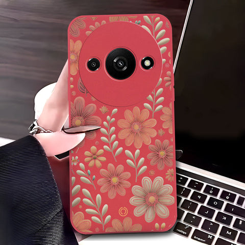Xiaomi Redmi A3 Cover - Red - D4 - ONation Floral Series - HQ Liquid Silicone Soft Case
