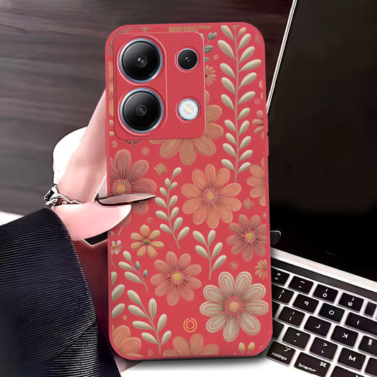 Xiaomi Redmi Note 13 Pro 4G  Cover - Red - D4 - ONation Floral Series - HQ Liquid Silicone Soft Case