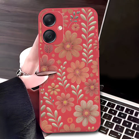 Samsung Galaxy A05 Cover - Red - D4 - ONation Floral Series - HQ Liquid Silicone Soft Case