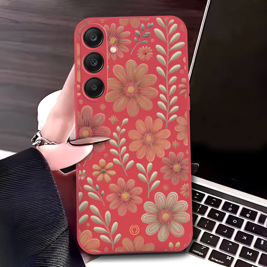 Samsung Galaxy S24 Cover - Red - D4 - ONation Floral Series - HQ Liquid Silicone Soft Case