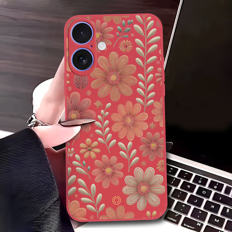 iPhone 17 Cover - Red - D4 - ONation Floral Series - HQ Liquid Silicone Soft Case