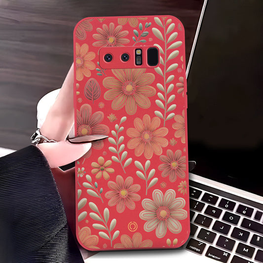 Samsung Galaxy Note 8 Cover - Red - D4 - ONation Floral Series - HQ Liquid Silicone Soft Case