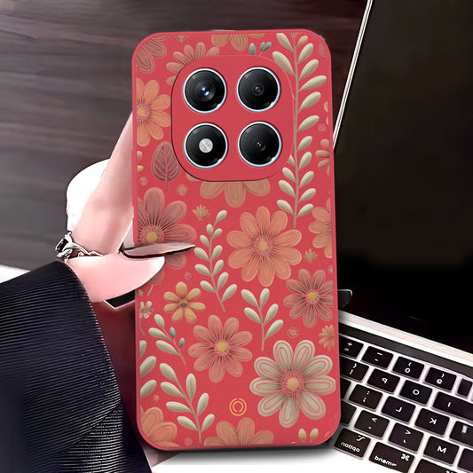 Xiaomi Redmi Note 14 Pro 4G Cover - Red - D4 - ONation Floral Series - HQ Liquid Silicone Soft Case