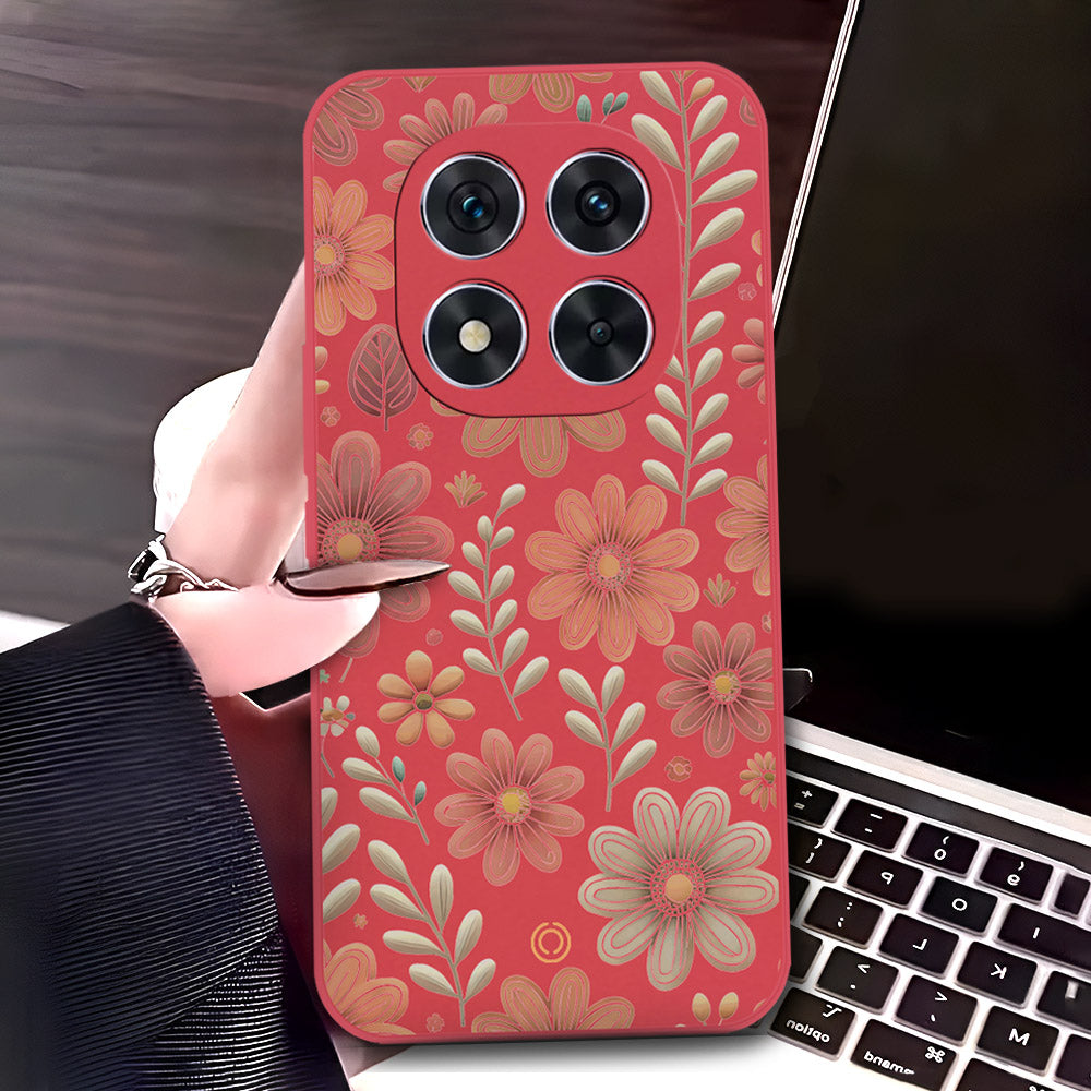 Xiaomi Redmi Note 14 Pro Plus 5G Cover - Red - D4 - ONation Floral Series - HQ Liquid Silicone Soft Case