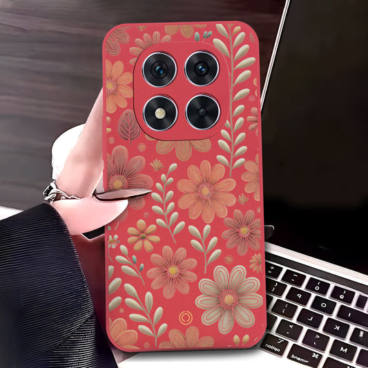 Xiaomi Redmi Note 14 Pro Plus 5G Cover - Red - D4 - ONation Floral Series - HQ Liquid Silicone Soft Case