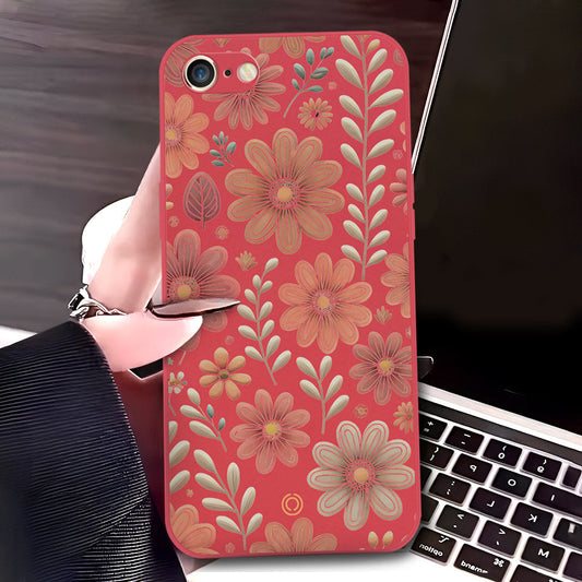 iPhone SE 2022 Cover - Red - D4 - ONation Floral Series - HQ Liquid Silicone Soft Case