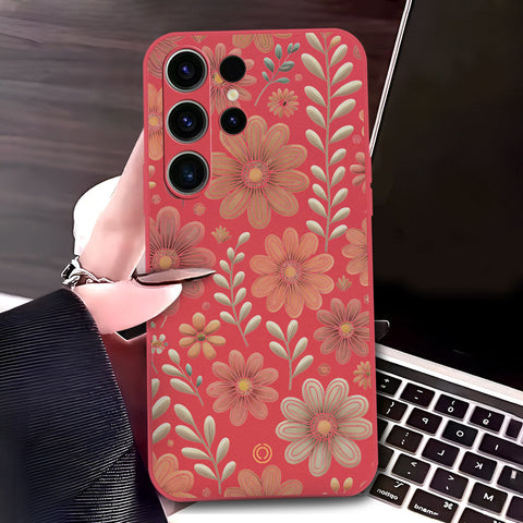 Samsung Galaxy S23 Ultra 5G Cover - Red - D4 - ONation Floral Series - HQ Liquid Silicone Soft Case
